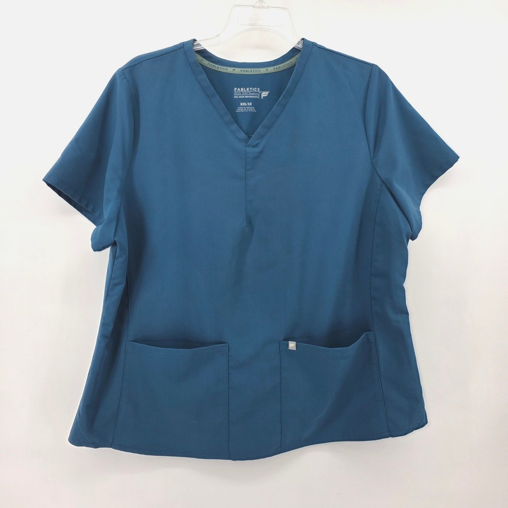 Fabletics Feel Good Performance Medical Workwear Scrub Top Teal Womens XXL/1X